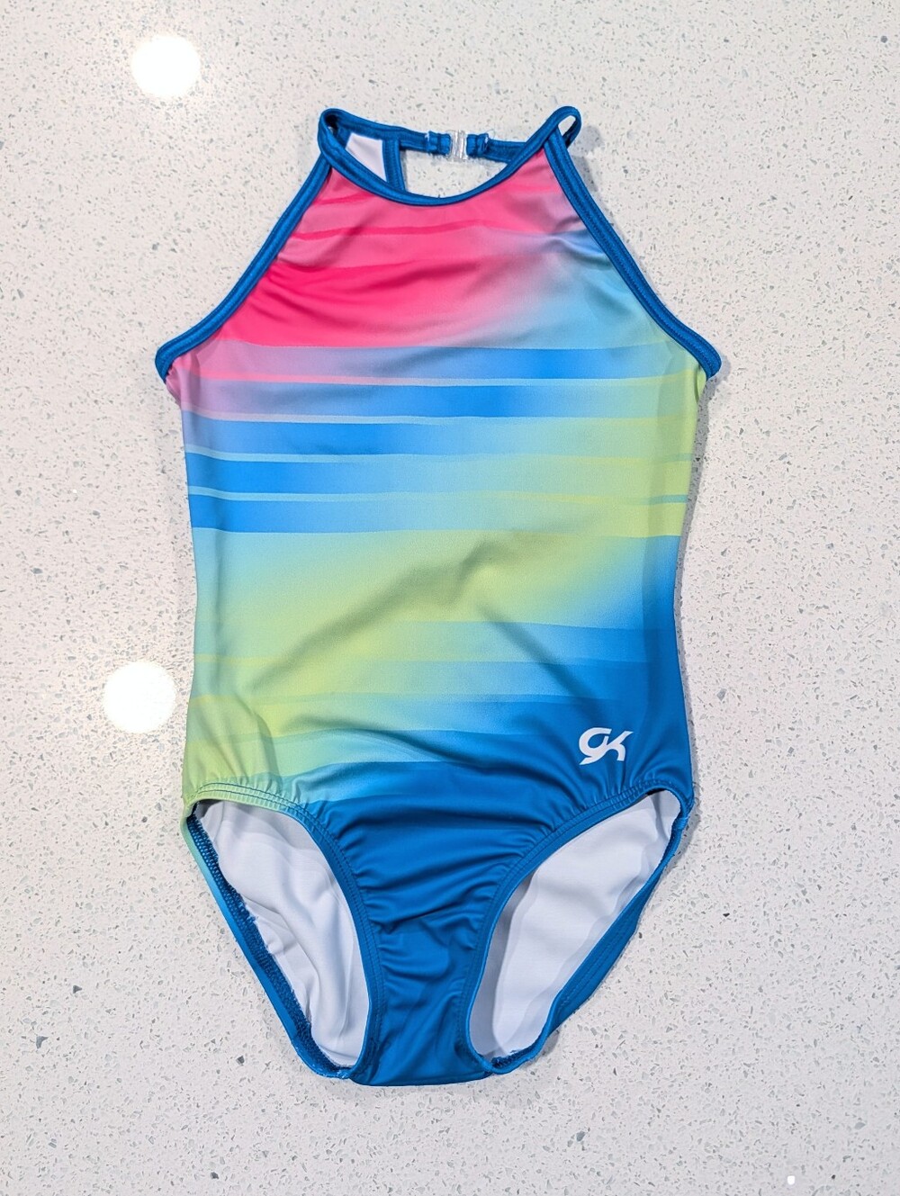 DIGITAL DREAMER GK ELITE Gymnastics Dance Leotard Large Rainbow Ombre High Neck